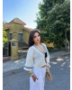 Ekru Müslin Şeritli Kimona