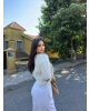 Ekru Müslin Şeritli Kimona