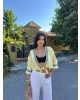 Sarı Müslin Şeritli Kimona