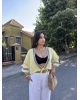 Sarı Müslin Şeritli Kimona
