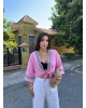 Pembe Müslin Şeritli Kimona