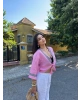 Pembe Müslin Şeritli Kimona