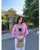 Pembe Müslin Şeritli Kimona