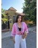 Pembe Müslin Şeritli Kimona