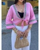 Pembe Müslin Şeritli Kimona