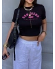 Siyah San Diego Baskılı Crop