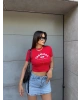 Kırmızı San Diego Baskılı Crop