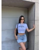 Beyaz San Diego Baskılı Crop