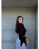Siyah Brsk Asimetrik Crop