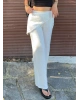 Beyaz Beli Fularlı Tailored Fit Tensel Pantolon