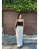 Beyaz Beli Fularlı Tailored Fit Tensel Pantolon