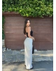 Beyaz Beli Fularlı Tailored Fit Tensel Pantolon