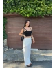 Beyaz Beli Fularlı Tailored Fit Tensel Pantolon