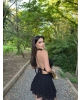 Siyah Dantelli Tokalı Degaje Elbise