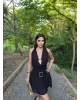 Siyah Dantelli Tokalı Degaje Elbise