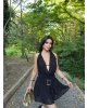 Siyah Dantelli Tokalı Degaje Elbise