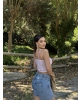Pembe Büzgülü Dantel Detay Crop