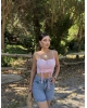 Pembe Büzgülü Dantel Detay Crop