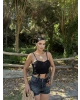 Siyah Büzgülü Dantel Detay Crop