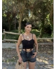 Siyah Büzgülü Dantel Detay Crop