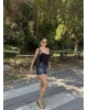 Koyu Mavi Yıkamalı Şort