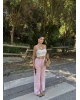 Pembe Keten Lastikli Palazzo