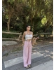 Pembe Keten Lastikli Palazzo