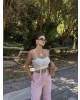 Beyaz Büzgülü Dantel Detay Crop