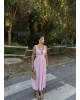 Pembe Korse Keten Uzun Elbise