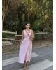 Pembe Korse Keten Uzun Elbise