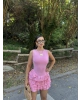 Pembe Kat Kat Fırfırlı Mini Elbise