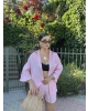 Pembe Tensel Oversize Gömlek Şort Takım