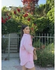 Pembe Tensel Oversize Gömlek Şort Takım