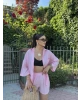 Pembe Tensel Oversize Gömlek Şort Takım