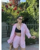 Pembe Tensel Oversize Gömlek Şort Takım