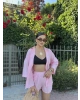 Pembe Tensel Oversize Gömlek Şort Takım