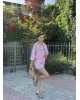 Pembe Tensel Oversize Gömlek Şort Takım