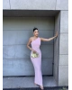 Pembe Toka Detay Drapeli Uzun Elbise