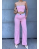 Pembe Straplez Biyeli Double Takım