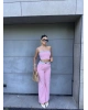Pembe Straplez Biyeli Double Takım