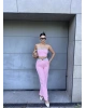 Pembe Straplez Biyeli Double Takım