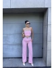 Pembe Straplez Biyeli Double Takım