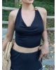 Siyah Tokalı Degaje Yaka Crop