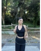 Siyah Tokalı Degaje Yaka Crop