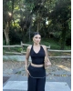 Siyah Tokalı Degaje Yaka Crop