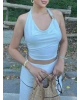 Beyaz Tokalı Degaje Yaka Crop