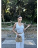 Beyaz Tokalı Degaje Yaka Crop