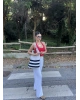 Lacivert Çizgili Ajurlu Çanta