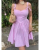Pembe Mini Kareli Korse Elbise