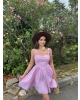 Pembe Mini Kareli Korse Elbise